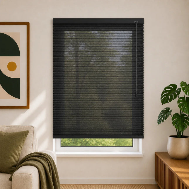 Store plissé up & down sur-mesure - nid d'abeille - Noir