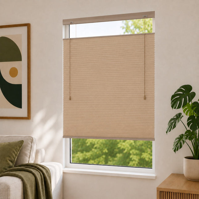 Store plissé up & down sur-mesure - nid d'abeille - Marron