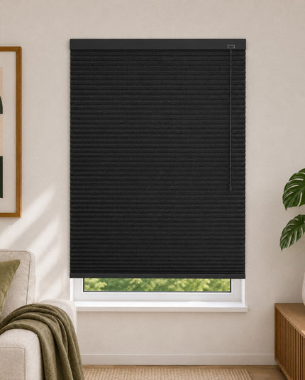 Store plissé up & down sur-mesure - nid d'abeille - Noir