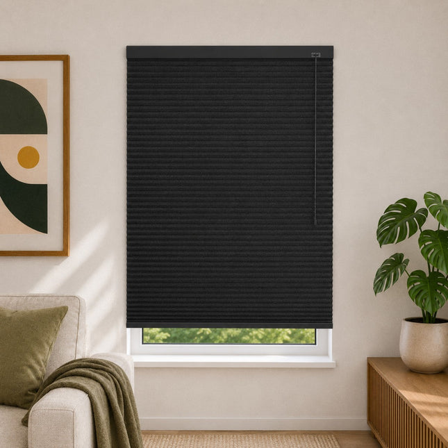 Store plissé up & down sur-mesure - nid d'abeille - Noir