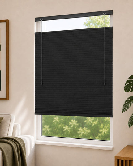 Store plissé up & down sur-mesure - nid d'abeille - Noir