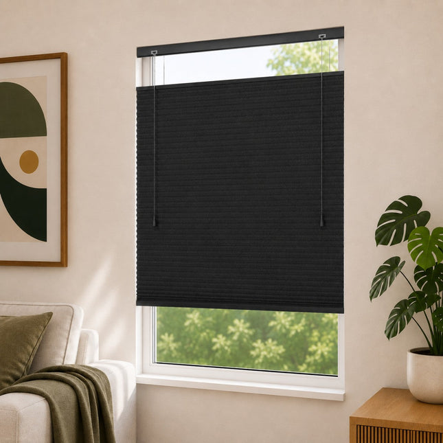 Store plissé up & down sur-mesure - nid d'abeille - Noir