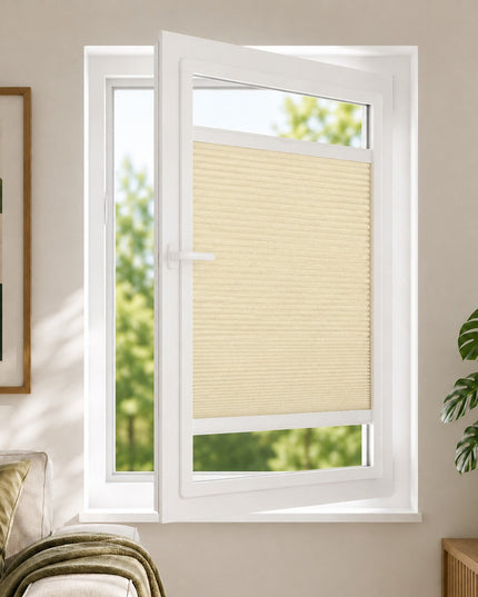 Store plissé occultant total sur-mesure - Cadre magnétique adhésif | Beige