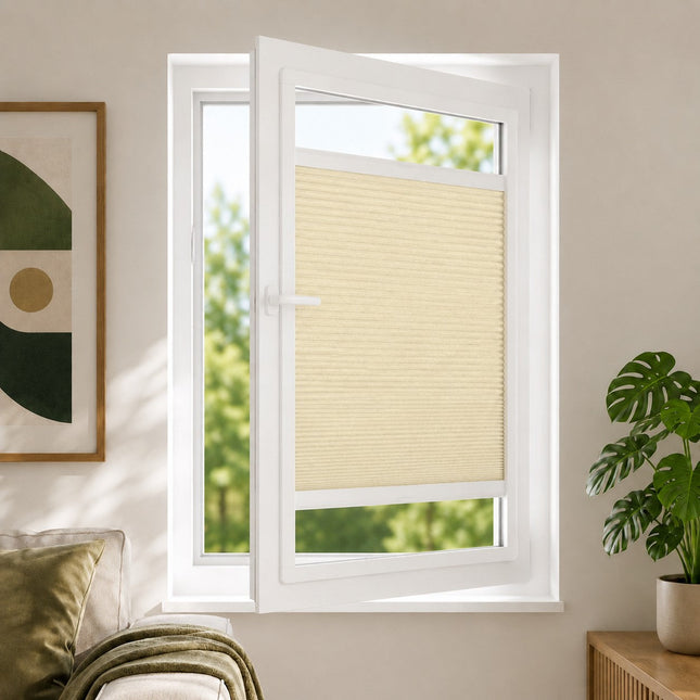 Store plissé occultant total sur-mesure - Cadre magnétique adhésif | Beige